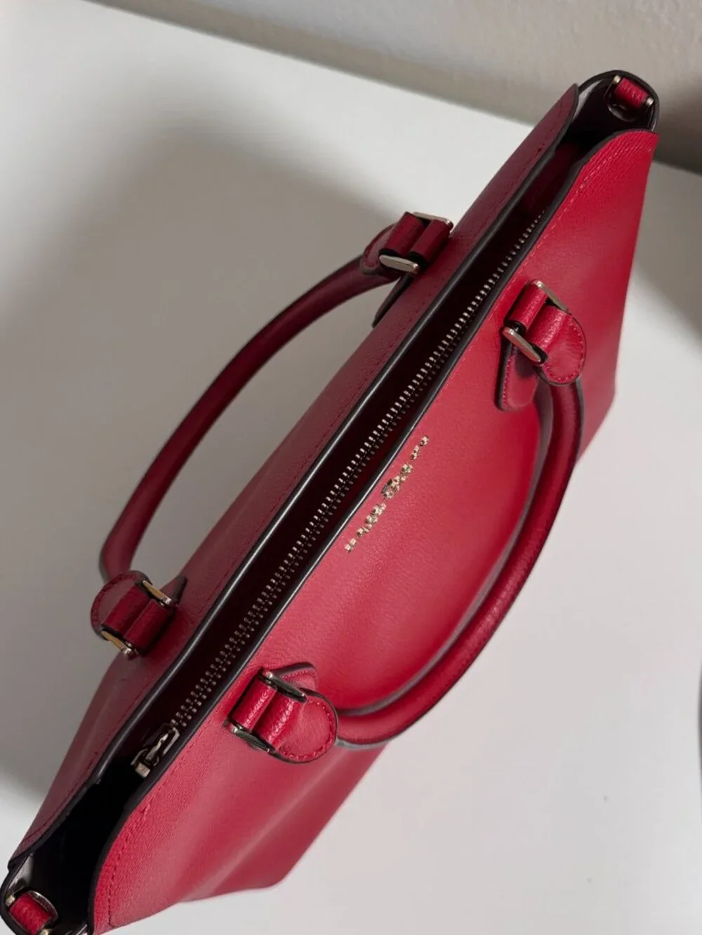 Kate Spade Red Pebbled Leather Satchel Handbag with Detachable Crossbody Strap